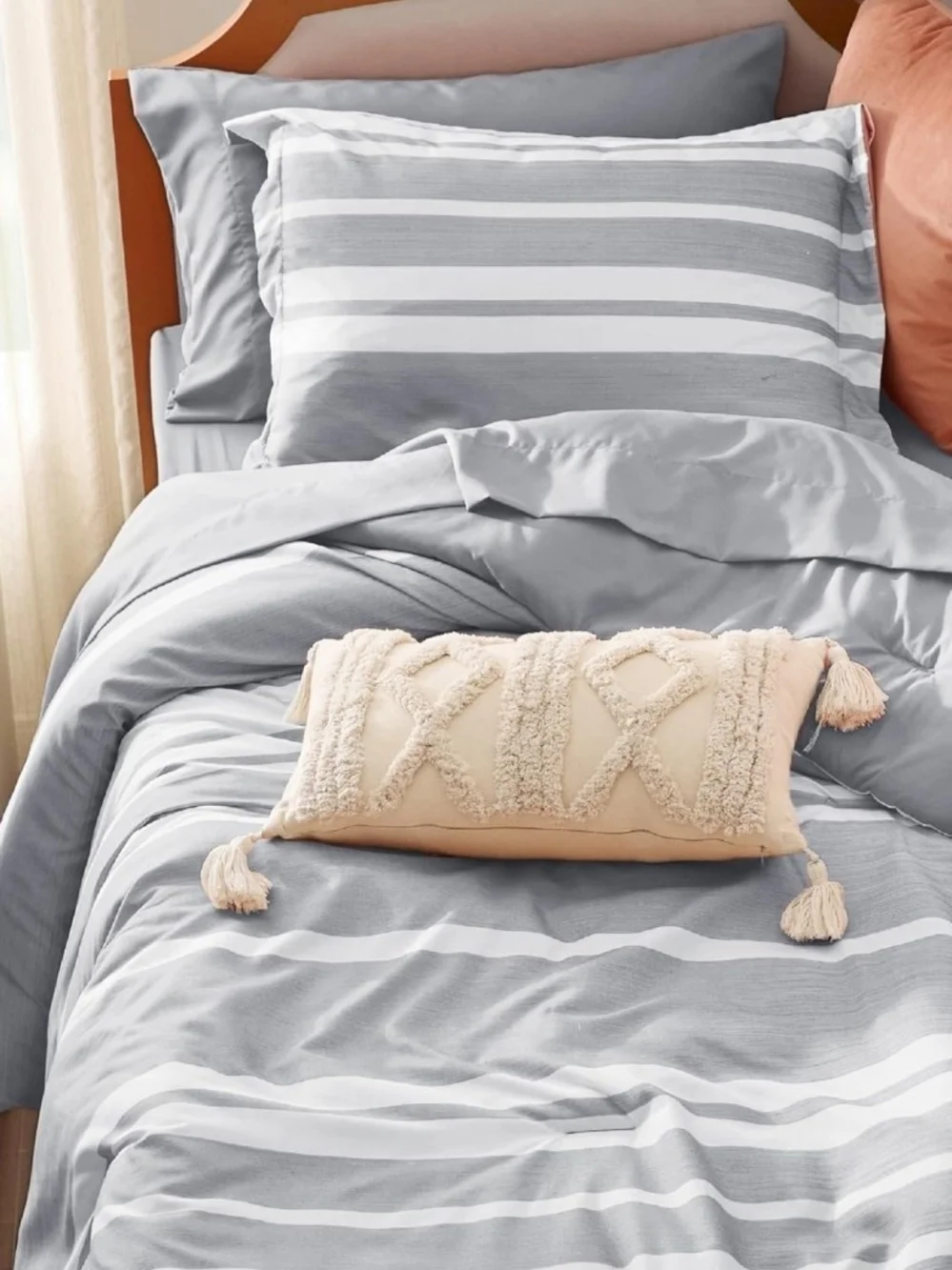 Gray & White Striped Comforter Set